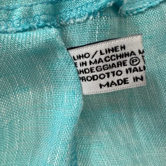 SARTORIA SARACENA ~ Chic Turquoise Wrap Around Sleeveless High Low Linen Dress - Picture 9 of 11